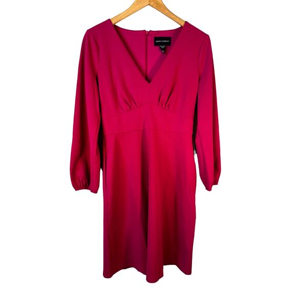 Donna Morgan New Womens Long Sleeve V Neck Fit and Flare Dress Hot Pink 4 Preppy - Picture 3 of 14